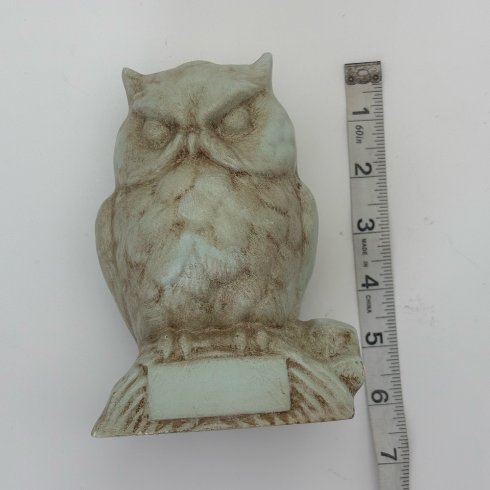 Rustic Vintage Owl Sculpture in Distressed Blue-Green and Brown -Alaskan Clay - Picture 8 of 9